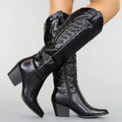 Hoge Zwarte Cowboylaarzen met Stiksels