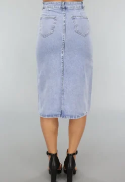 Holografische Coated Midi Denim Rok
