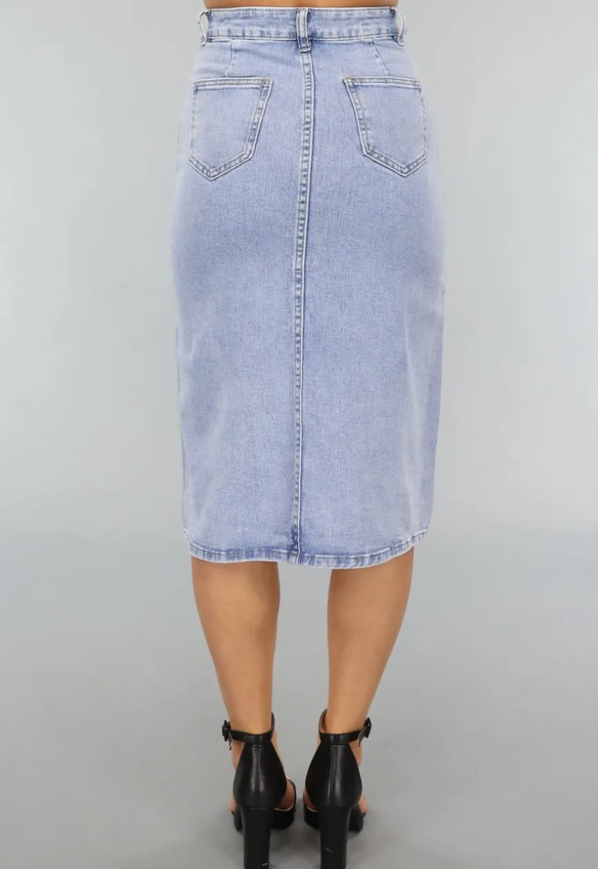 Holografische Coated Midi Denim Rok