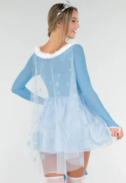 IJsprinses Kostuum met Blauw Jurkje Sneeuwvlokken Cape en Stretch