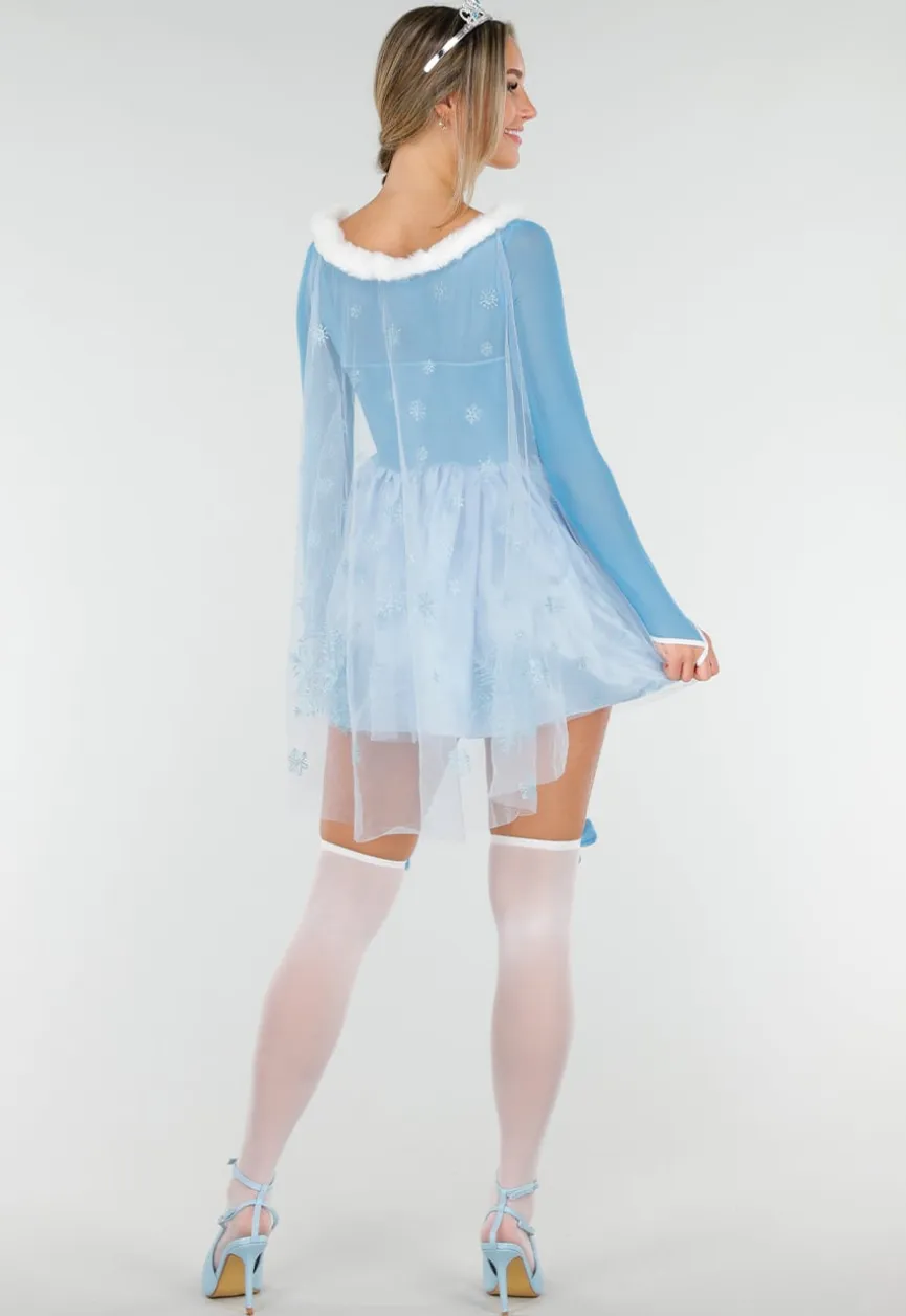 IJsprinses Kostuum met Blauw Jurkje Sneeuwvlokken Cape en Stretch