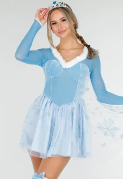 IJsprinses Kostuum met Blauw Jurkje Sneeuwvlokken Cape en Stretch