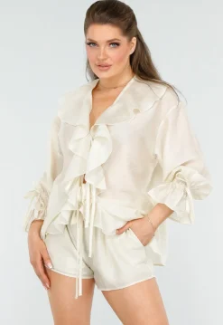 Ivoorkleurige Top met Ruffles en Short