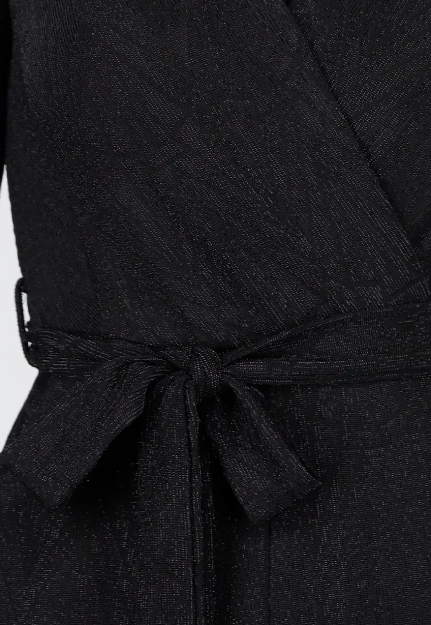 Jumpsuit met V-Hals en Lange Mouwen in Zwart met Glitterprint