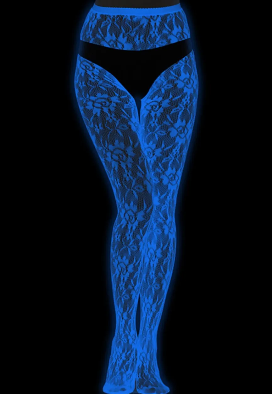 Kanten Glow in the Dark Panty met Bloemenmotief en Blauw Lichtgevend Effect