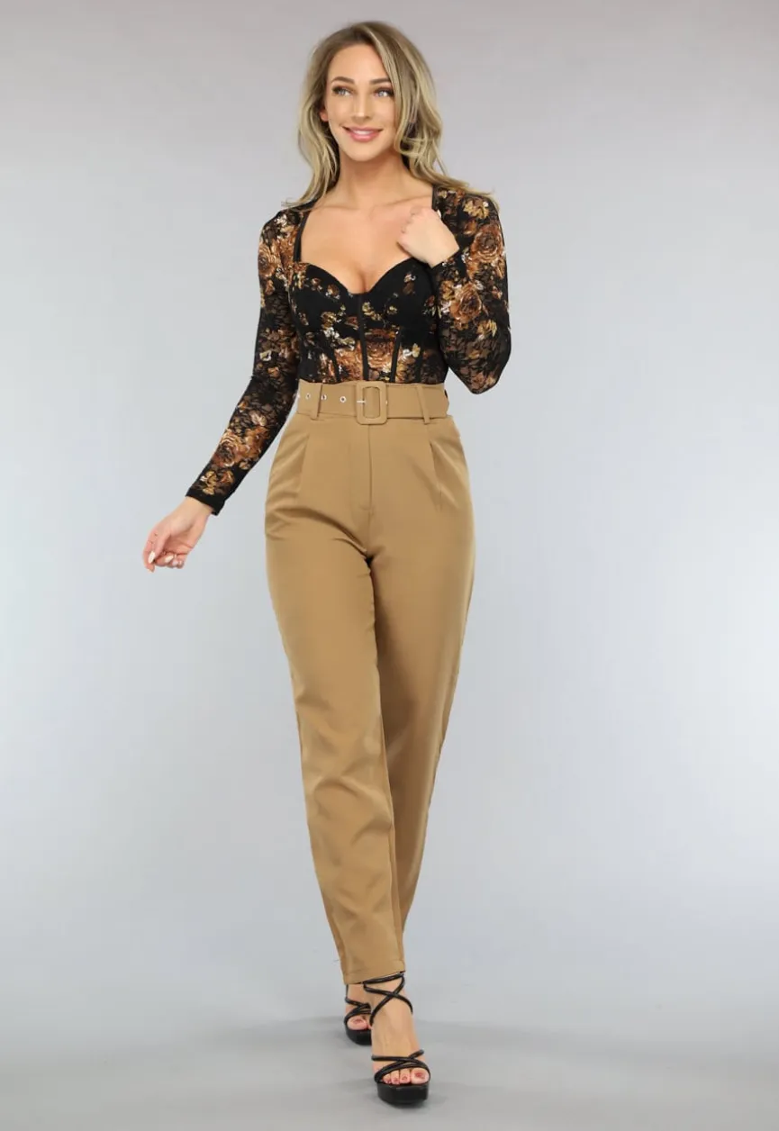 Kanten Korset Bodysuit met Bloemenprint