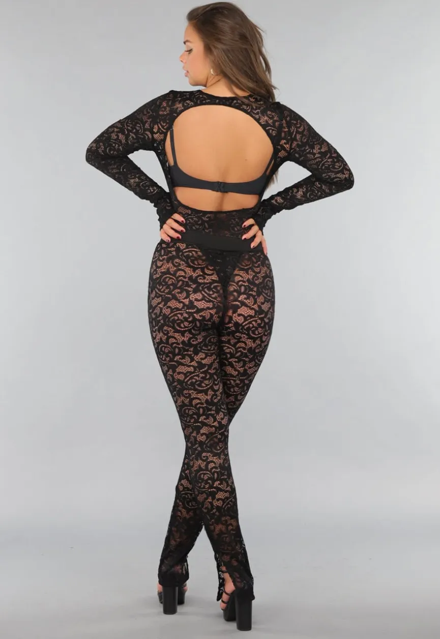 Kanten Two Piece met Bodysuit en Split Legging