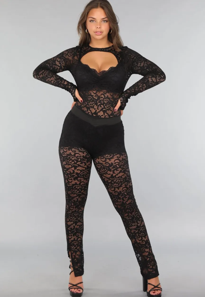 Kanten Two Piece met Bodysuit en Split Legging