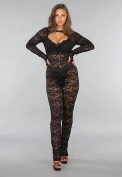 Kanten Two Piece met Bodysuit en Split Legging