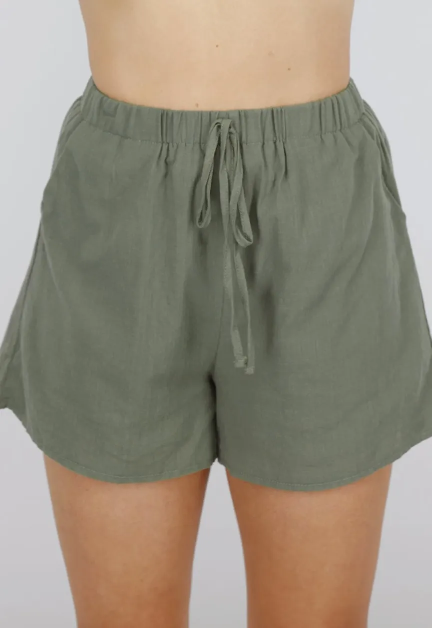Katoenen Khaki Tweedelige Set met Dubbele Strik en Short