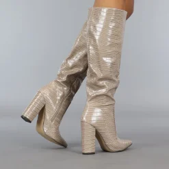 Khaki Croco Laars met Spitse Neus