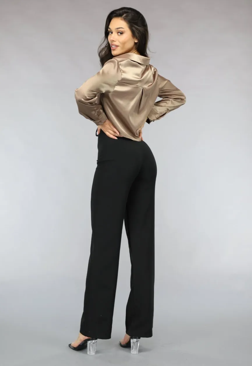 Khaki Cropped Blouse met Knoopsluiting