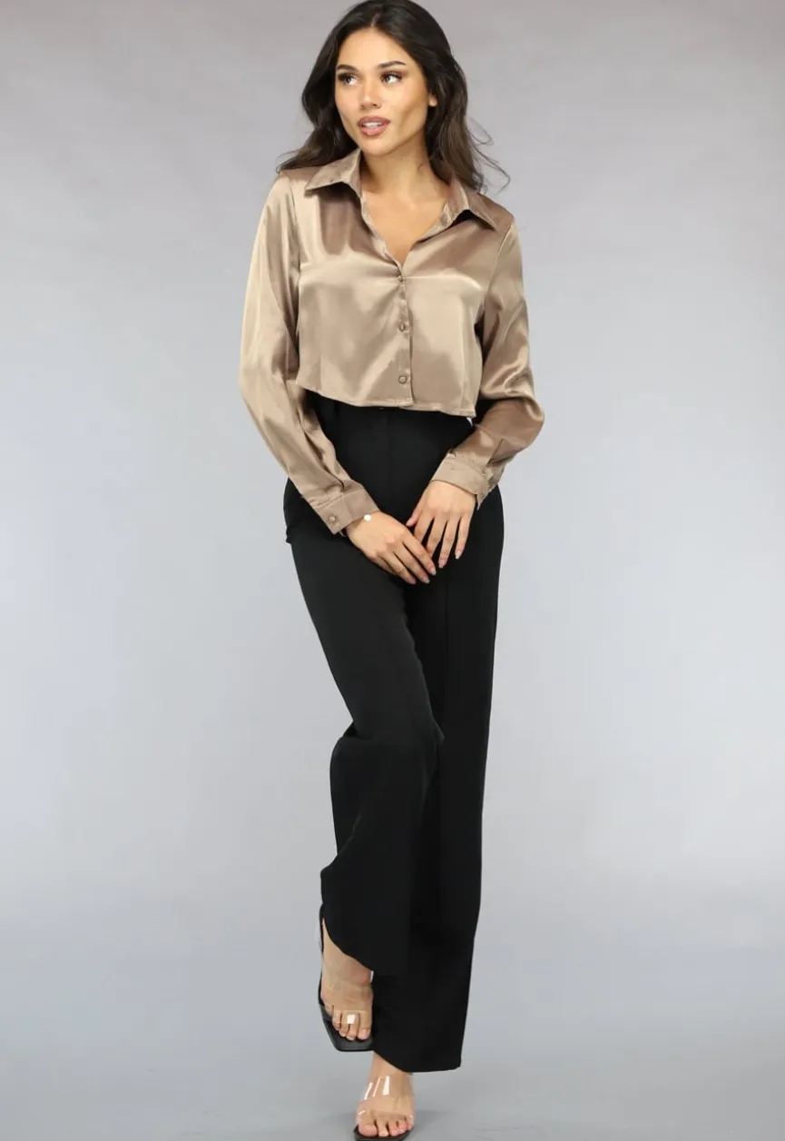 Khaki Cropped Blouse met Knoopsluiting