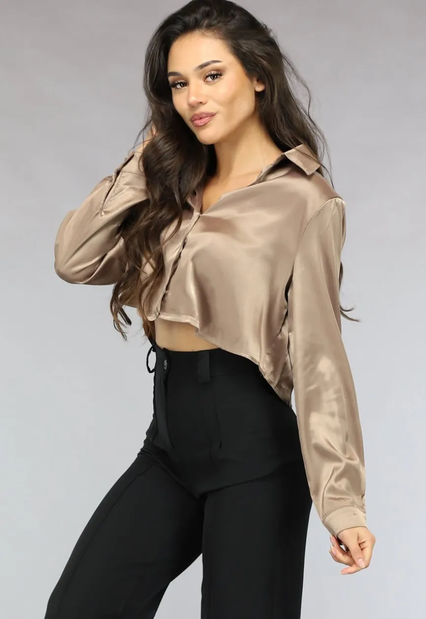 Khaki Cropped Blouse met Knoopsluiting