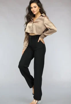 Khaki Cropped Blouse met Knoopsluiting