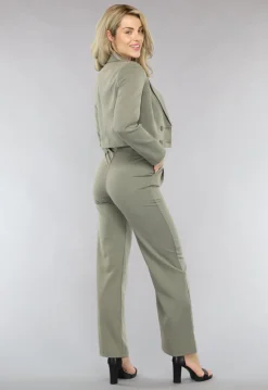 Khaki 2-delig Dameskostuum met Wijde Broek