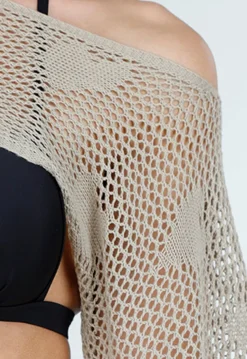 Khaki Gehaakte Cover-Up Set met Hartjesmotief en Bijpassende Bolero