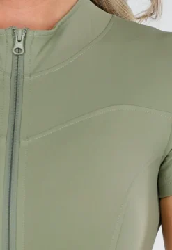 Khaki Groen Stretch Sport Jumpsuit met Ritsluiting