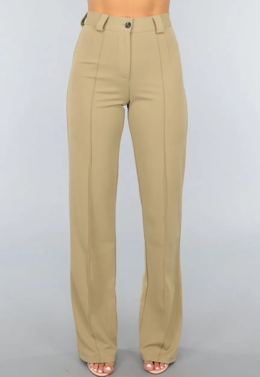Khaki High Waist Stretch Pantalon