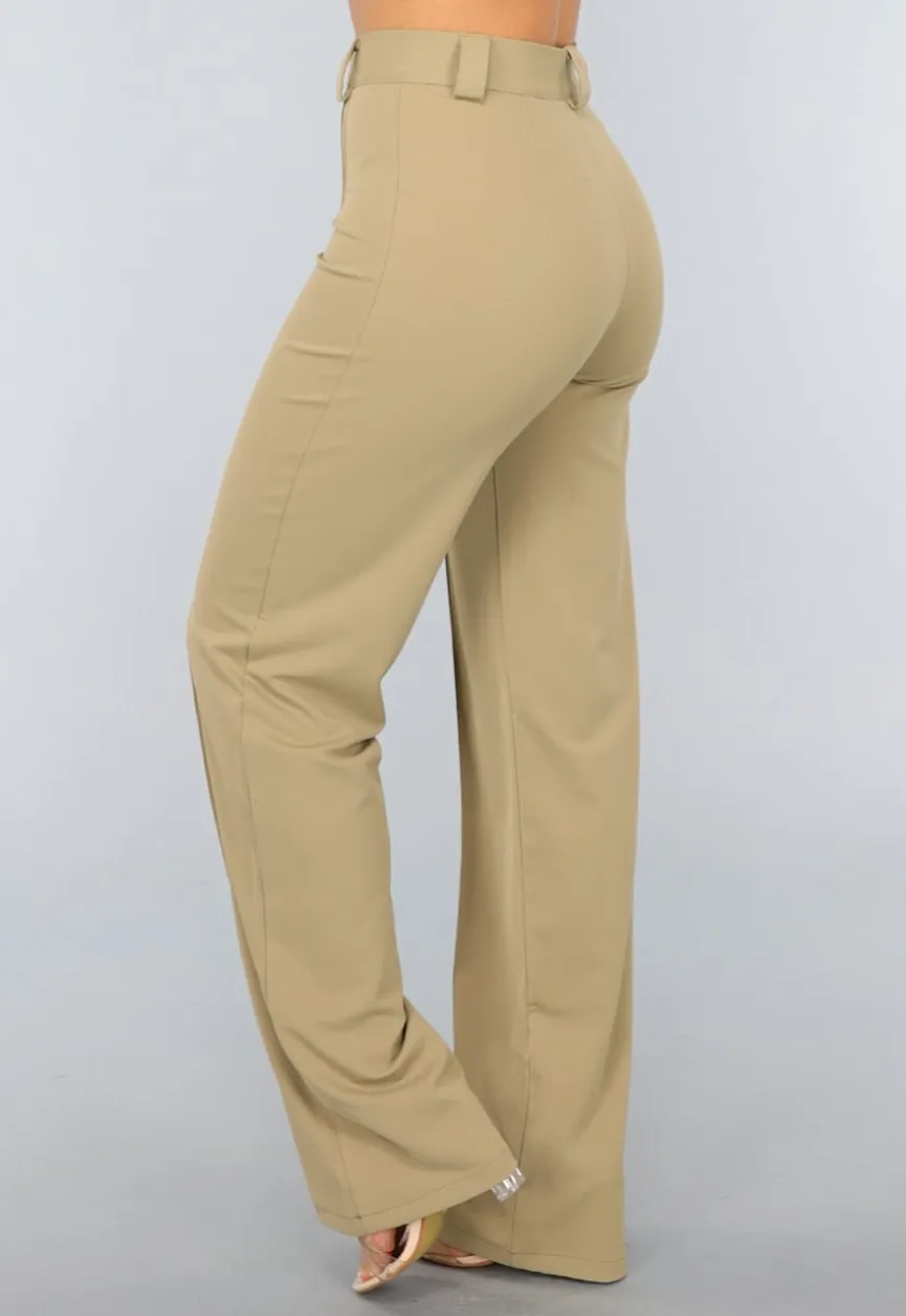 Khaki High Waist Stretch Pantalon