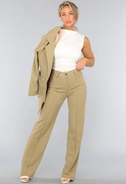 Khaki High Waist Stretch Pantalon