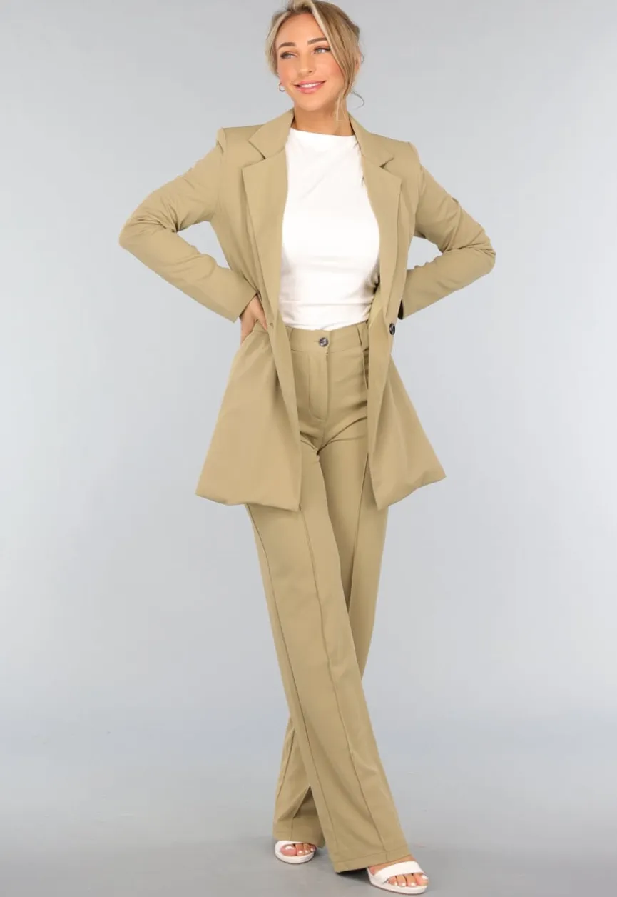 Khaki High Waist Stretch Pantalon