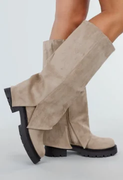 Khaki Hoge Laarzen met Chunky Zool en Suèdelook