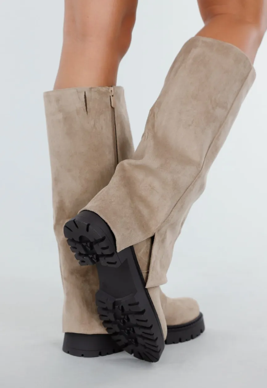 Khaki Hoge Laarzen met Chunky Zool en Suèdelook