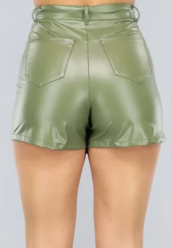 Khaki Lederlook Overslag Cargo Skort