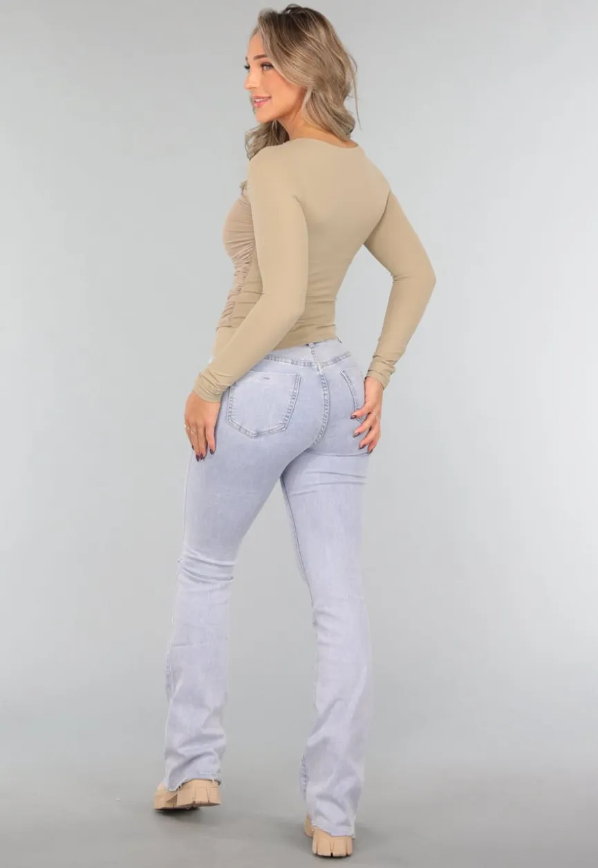 Khaki Padded Top met Mesh Details