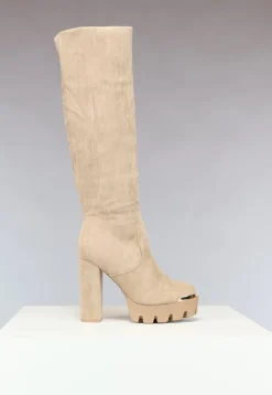 Khaki Plateau Knielaarzen met Gouden Details