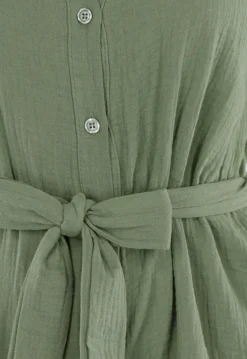 Khaki Playsuit van Katoen met Zakken en Tailleceintuur