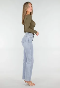 Khaki Push-Up Longsleeve Top met Gerimpelde Bustier