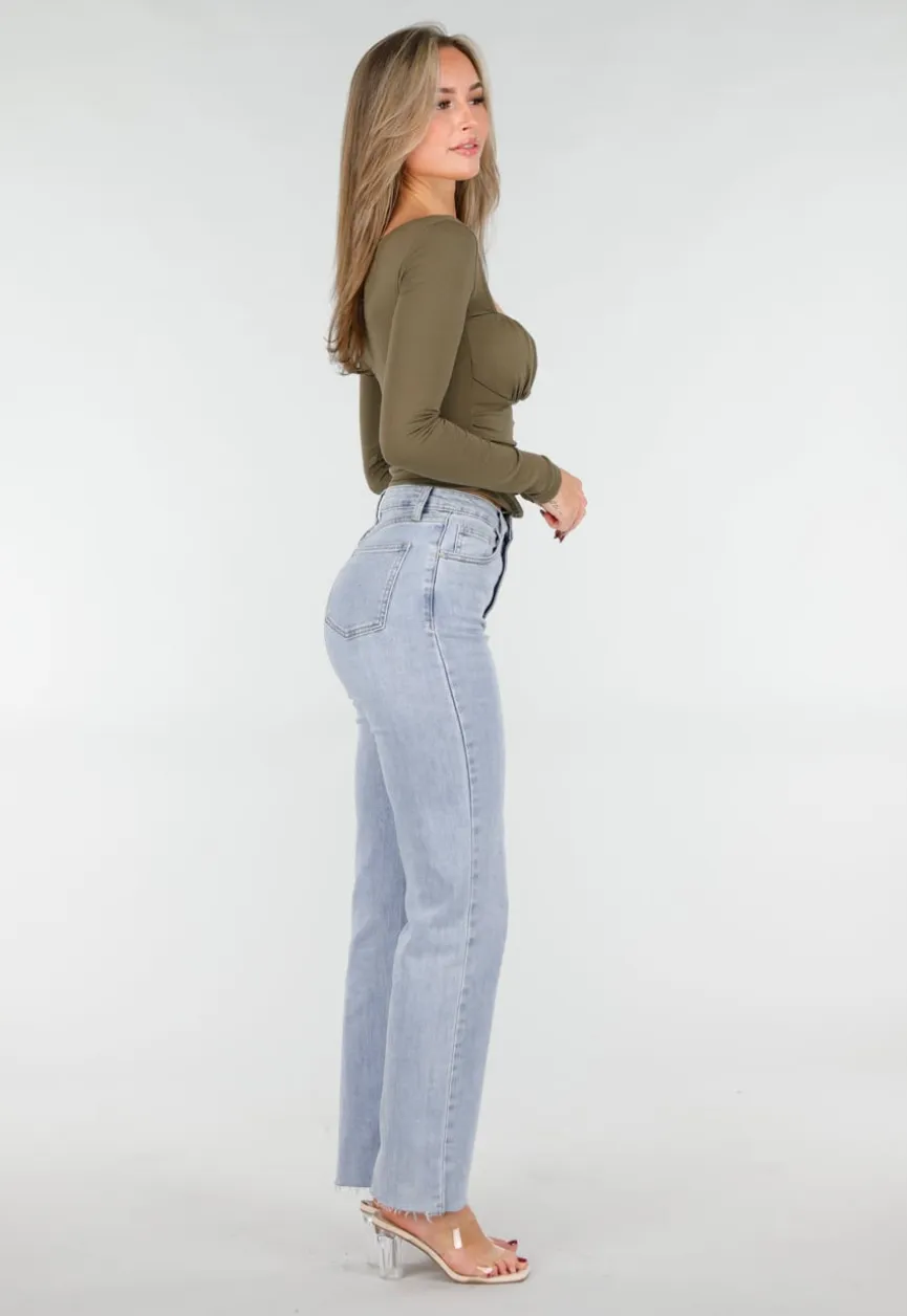 Khaki Push-Up Longsleeve Top met Gerimpelde Bustier