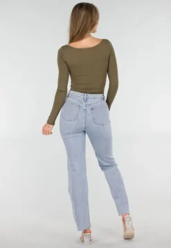 Khaki Push-Up Longsleeve Top met Gerimpelde Bustier