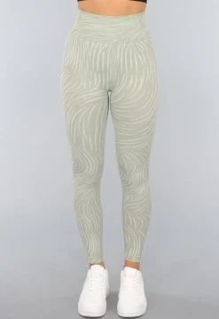 Khaki Sportlegging met Gestreepte Print