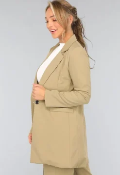 Khaki Stretch Blazer met Schoudervulling
