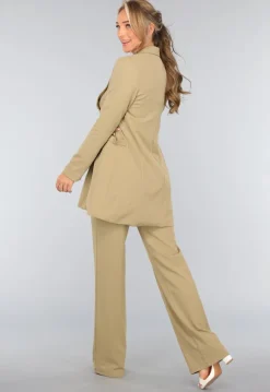 Khaki Stretch Blazer met Schoudervulling