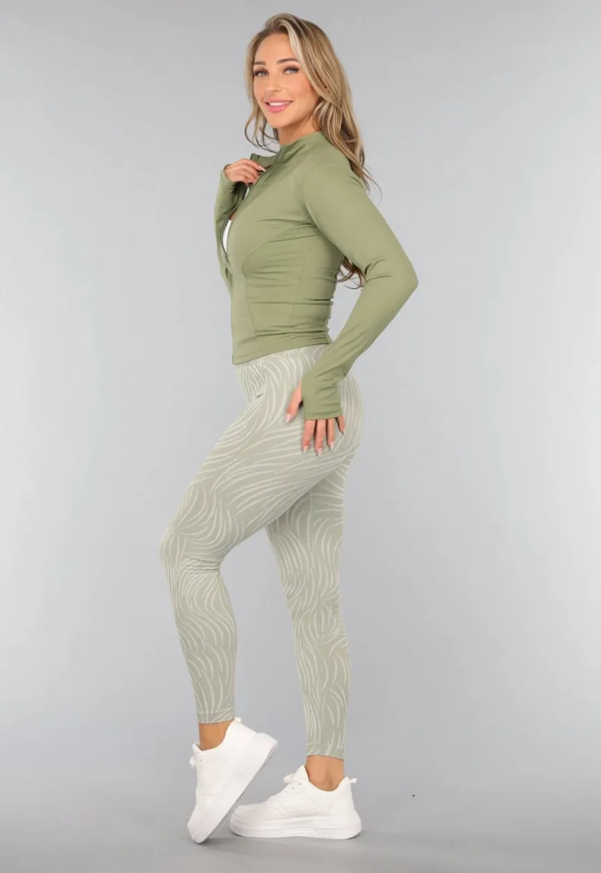 Khaki Trainingsjack met Duimgaten