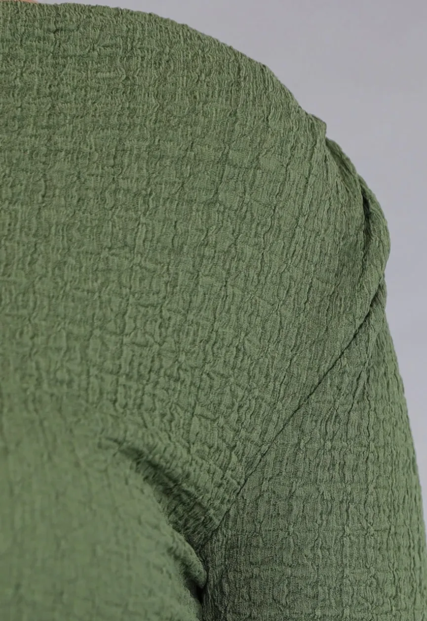 Khaki Twin Set in Gesmokte Stof