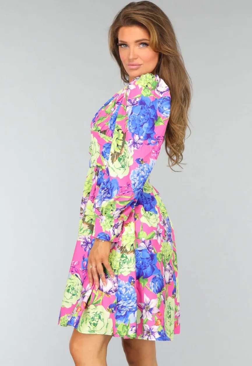 Kleurrijke One Shoulder Jurk met Bloemenprint