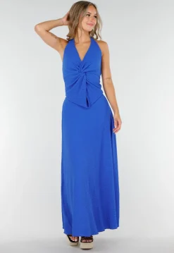 Kobaltblauwe Halter Set met Geknoopte Top en Stretch