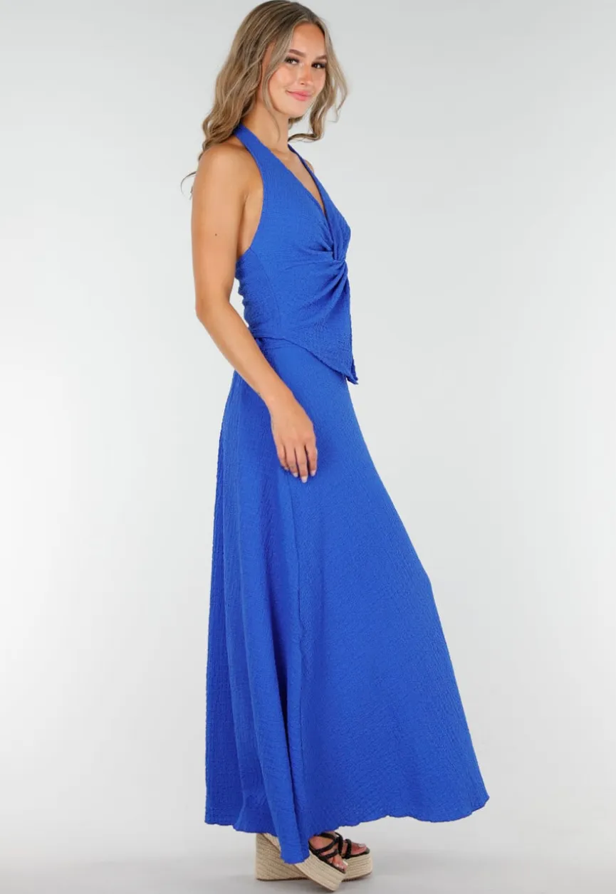 Kobaltblauwe Halter Set met Geknoopte Top en Stretch