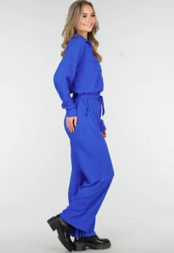 Kobaltblauwe Two Piece Set met Stretch Blouse en Rechte Broek