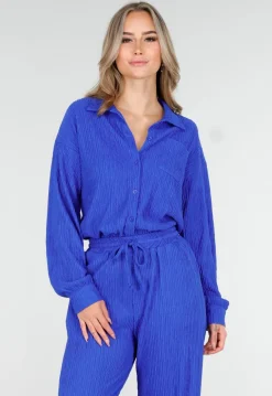 Kobaltblauwe Two Piece Set met Stretch Blouse en Rechte Broek