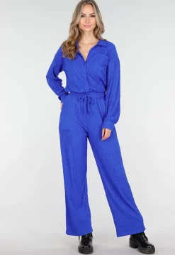 Kobaltblauwe Two Piece Set met Stretch Blouse en Rechte Broek