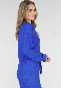 Kobaltblauwe Two Piece Set met Stretch Blouse en Rechte Broek