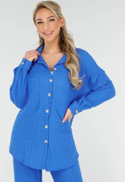 Kobalt Matching Stretch Set met Knoopsluiting en Elastische Tailleband
