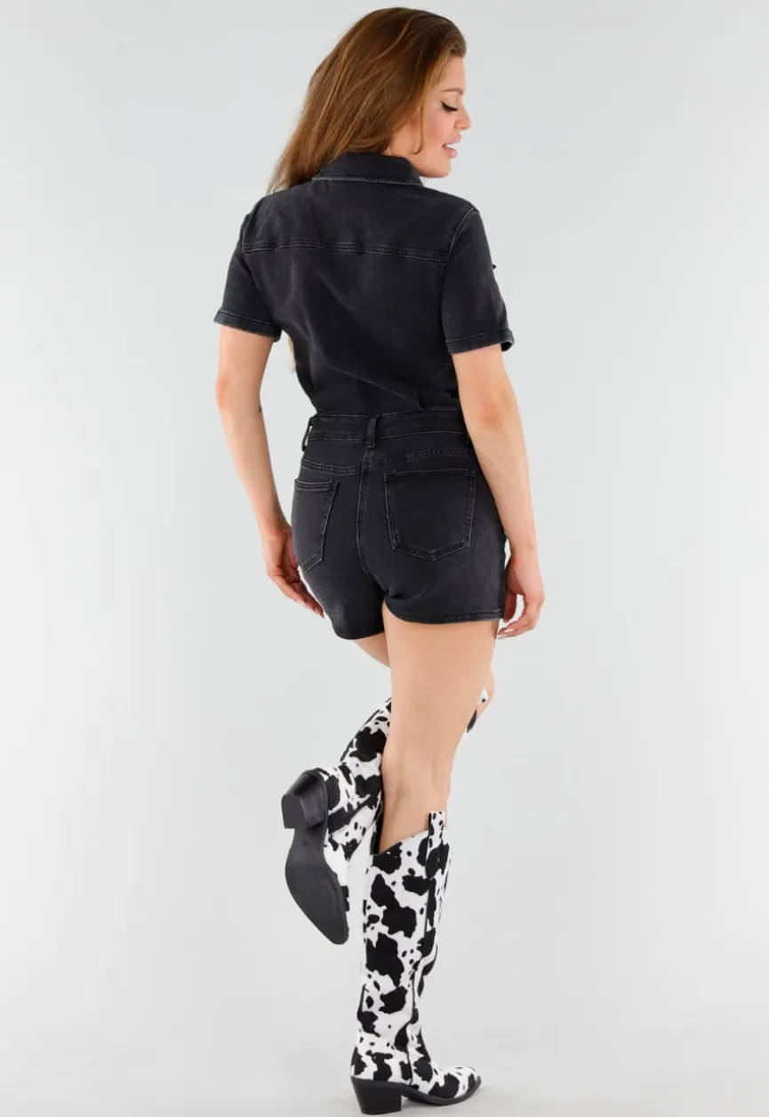 Koeienprint Cowboylaarzen in Zwart-Wit met Lage Hak