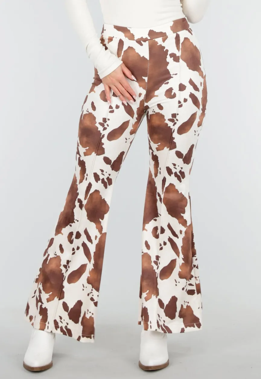 Koeienprint Flared Broek Bruin